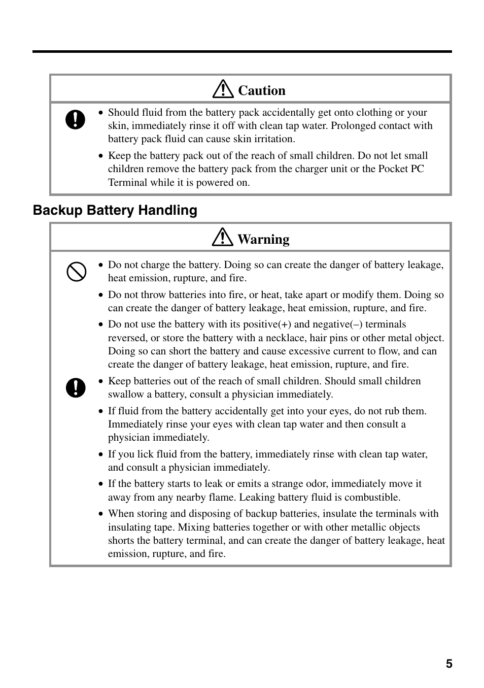 Backup battery handling, Caution, Backup battery handling warning | Casio IT-700/70 User Manual | Page 7 / 63