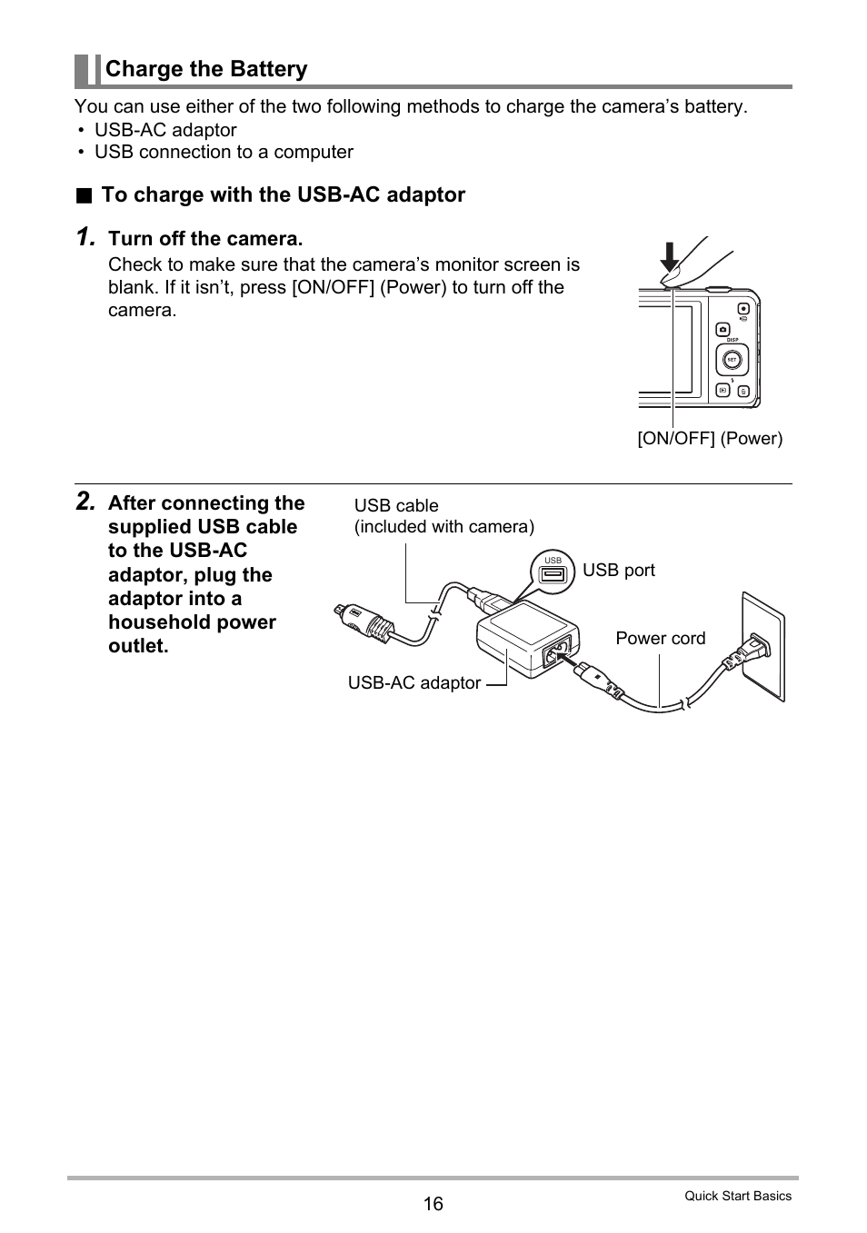 Charge the battery | Casio EXILIM EX-ZS5 User Manual | Page 16 / 142