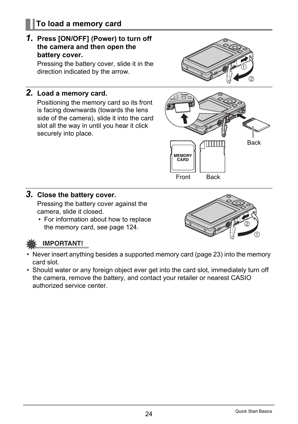 To load a memory card | Casio EXILIM EX-ZS5 User Manual | Page 24 / 142