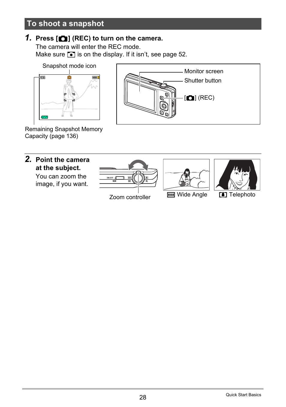 To shoot a snapshot | Casio EXILIM EX-ZS5 User Manual | Page 28 / 142