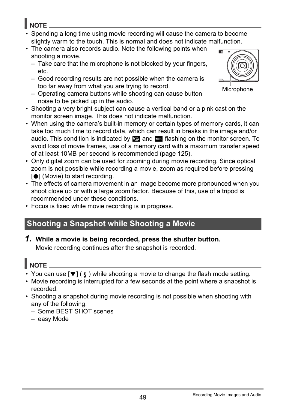 Shooting a snapshot while shooting a movie | Casio EXILIM EX-ZS5 User Manual | Page 49 / 142