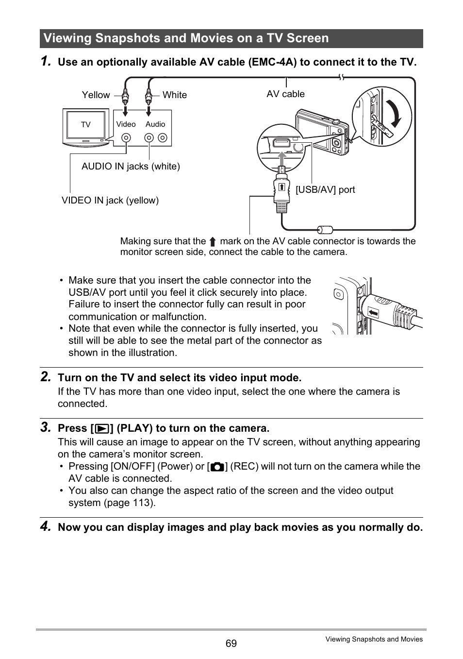 Viewing snapshots and movies on a tv screen | Casio EXILIM EX-ZS5 User Manual | Page 69 / 142