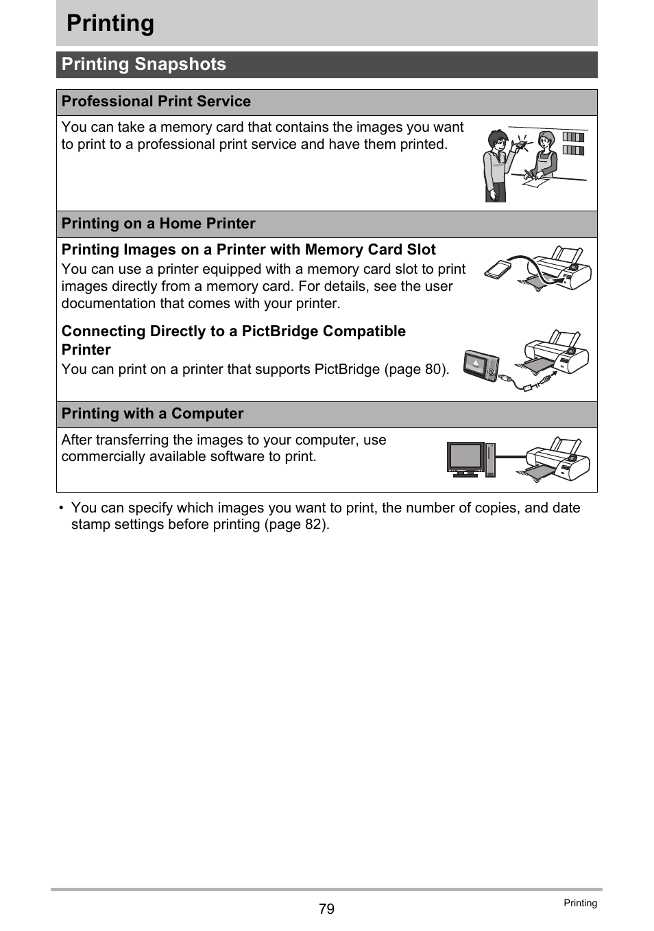 Printing, Printing snapshots | Casio EXILIM EX-ZS5 User Manual | Page 79 / 142