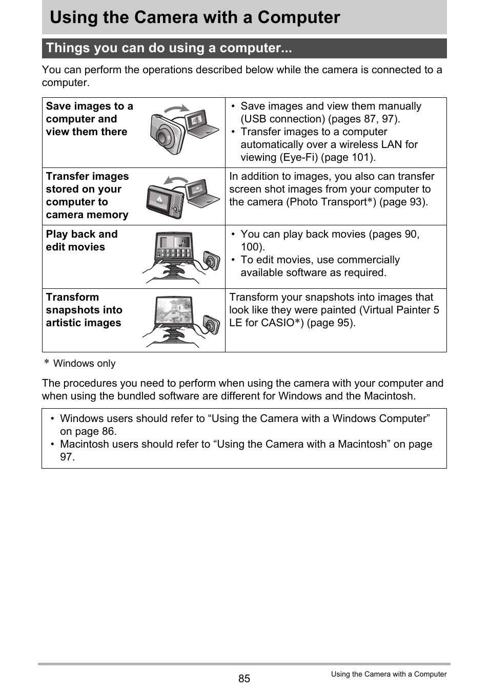 Using the camera with a computer, Things you can do using a computer | Casio EXILIM EX-ZS5 User Manual | Page 85 / 142