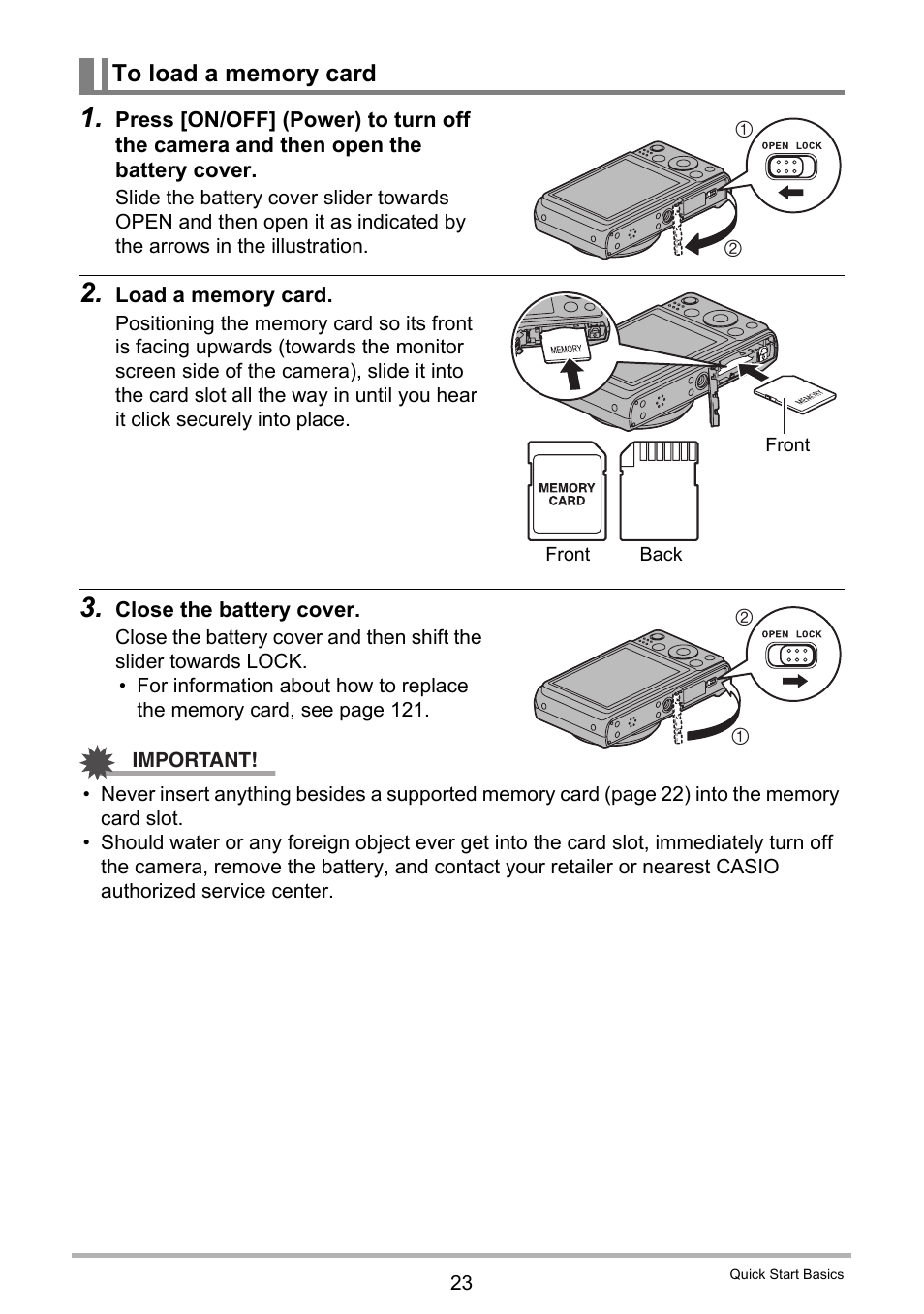 To load a memory card | Casio EXILIM EX-ZS100 User Manual | Page 23 / 139