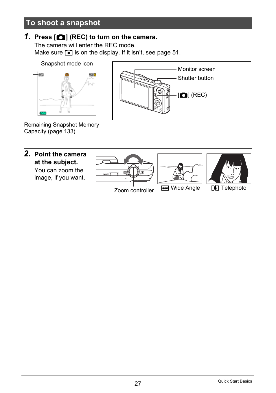 To shoot a snapshot | Casio EXILIM EX-ZS100 User Manual | Page 27 / 139