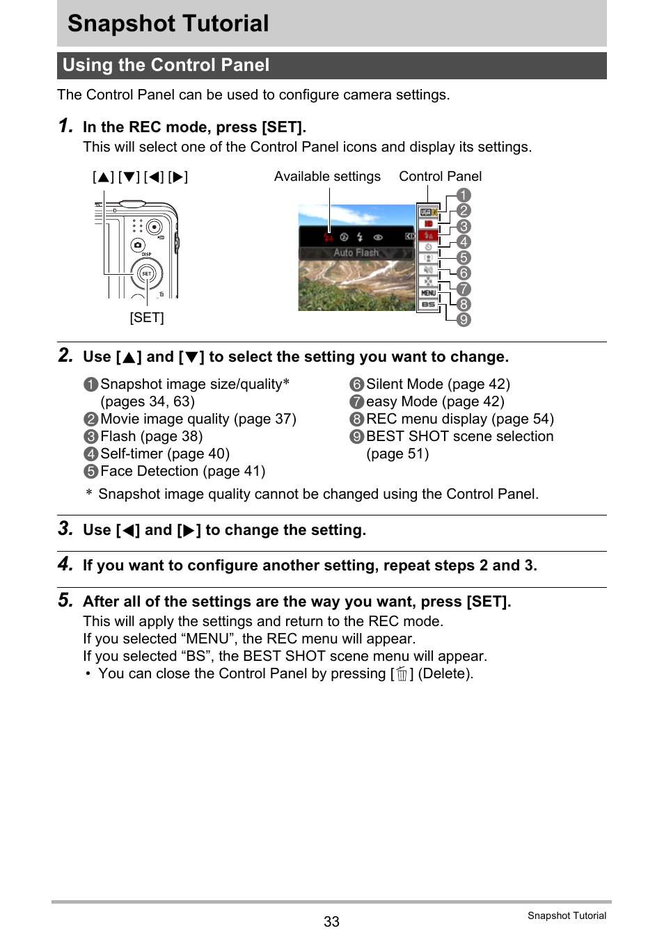 Snapshot tutorial, Using the control panel | Casio EXILIM EX-ZS100 User Manual | Page 33 / 139
