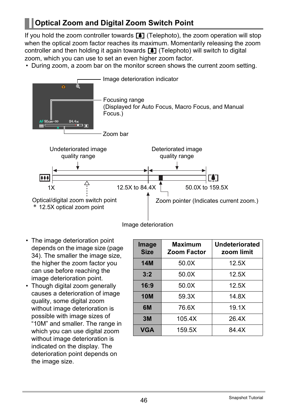 Optical zoom and digital zoom switch point | Casio EXILIM EX-ZS100 User Manual | Page 46 / 139