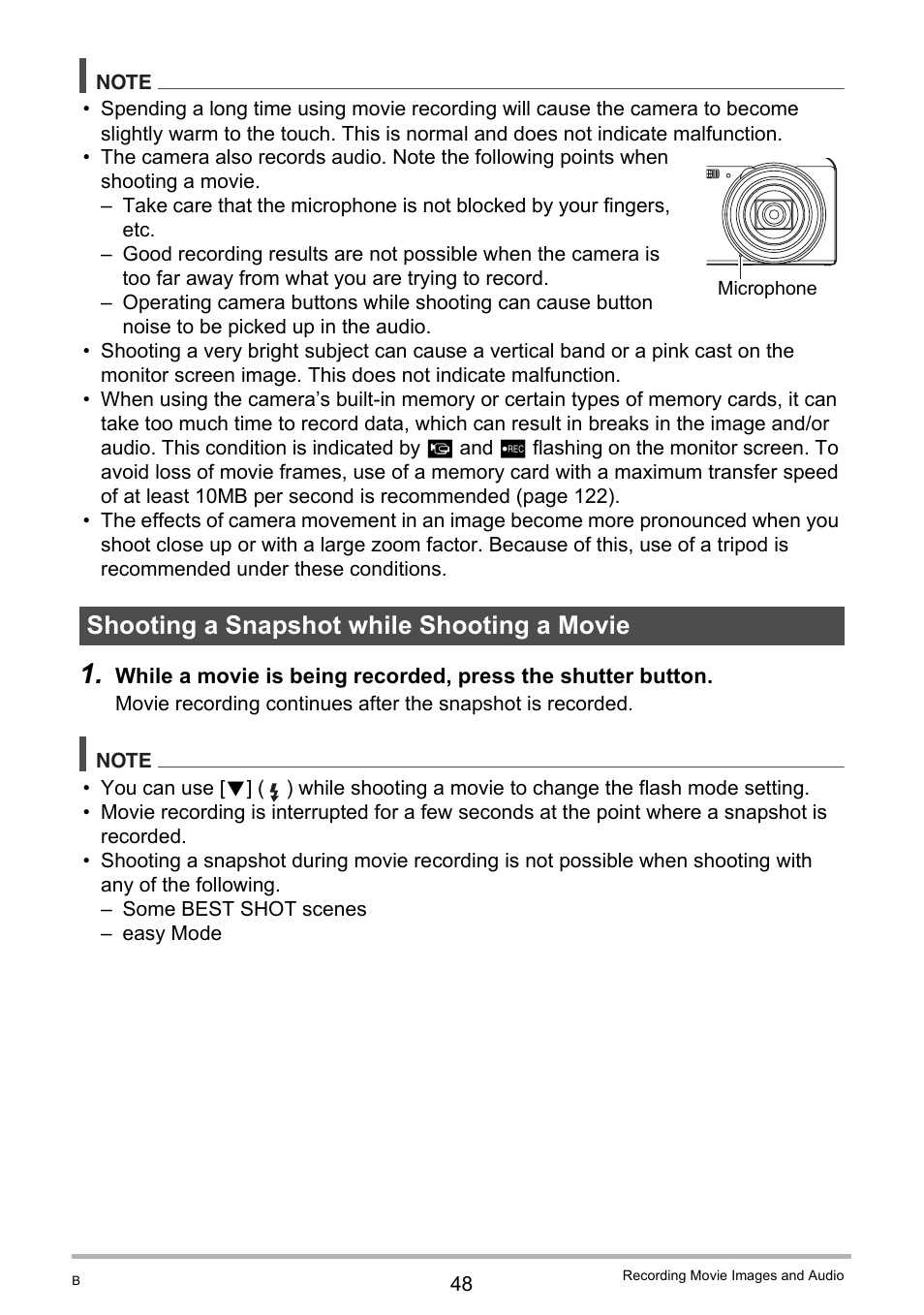 Shooting a snapshot while shooting a movie | Casio EXILIM EX-ZS100 User Manual | Page 48 / 139