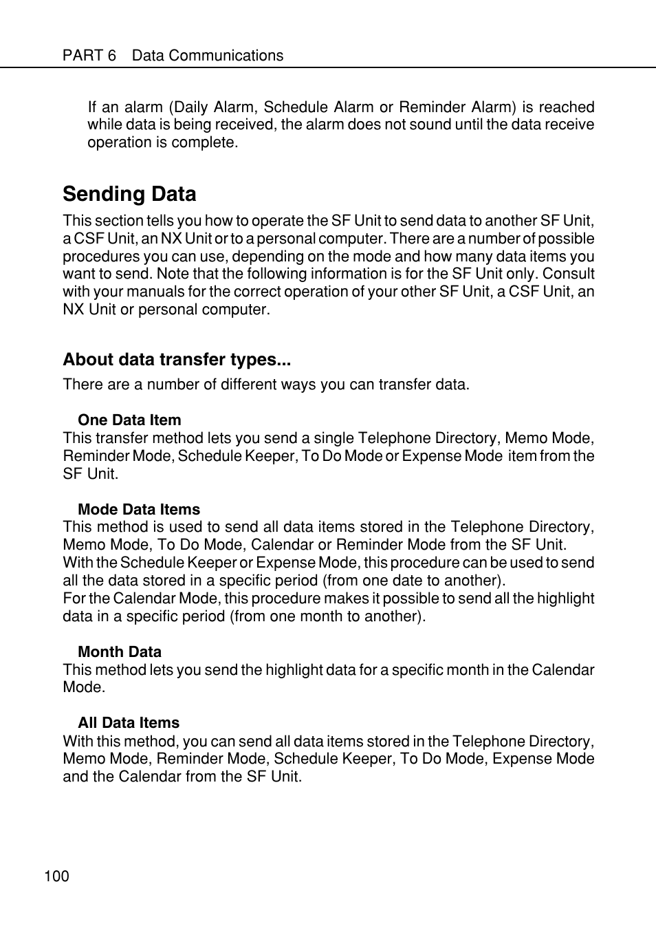 Sending data | Casio SF-4985ER User Manual | Page 102 / 118