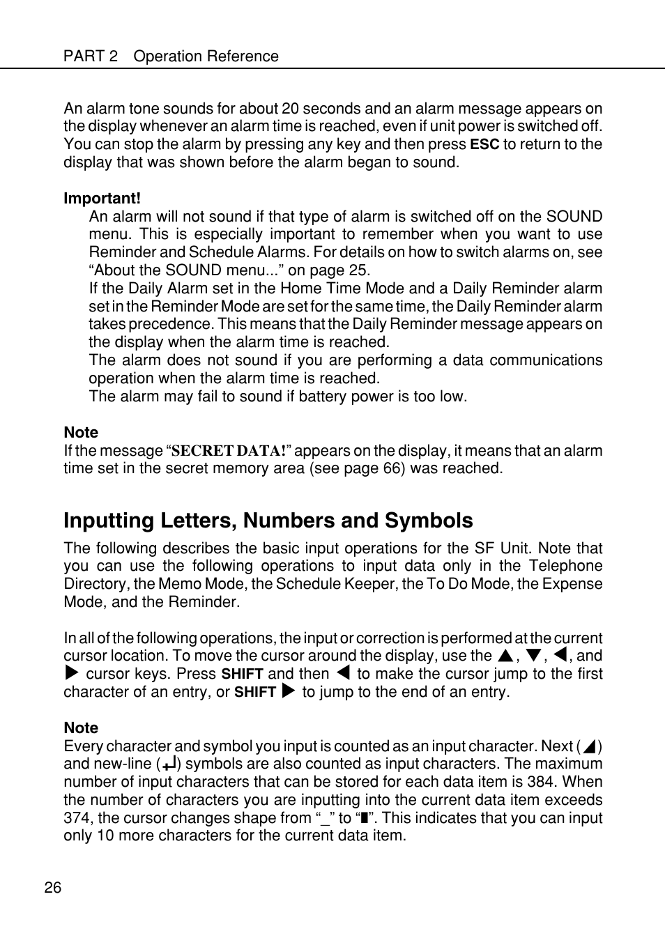 Inputting letters, numbers and symbols | Casio SF-4985ER User Manual | Page 28 / 118