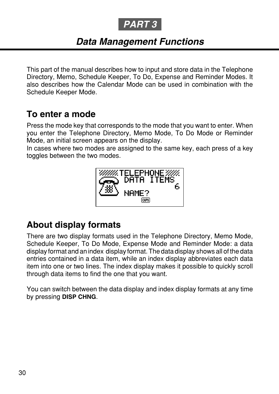 Part 3 data management functions, About display formats | Casio SF-4985ER User Manual | Page 32 / 118