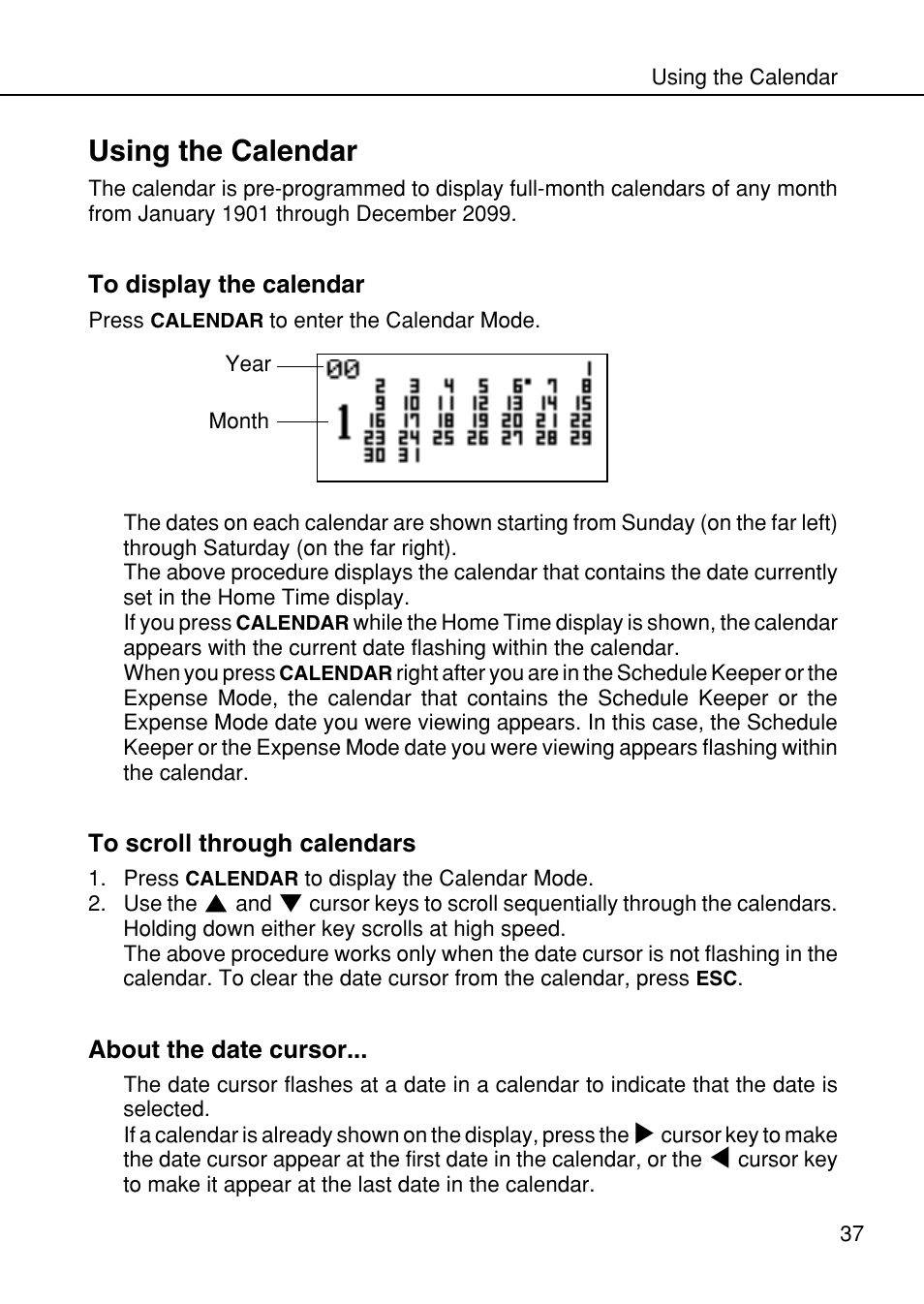 Using the calendar | Casio SF-4985ER User Manual | Page 39 / 118