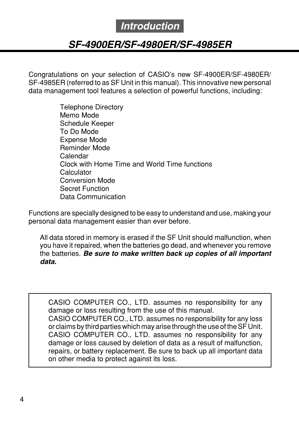 Casio SF-4985ER User Manual | Page 6 / 118