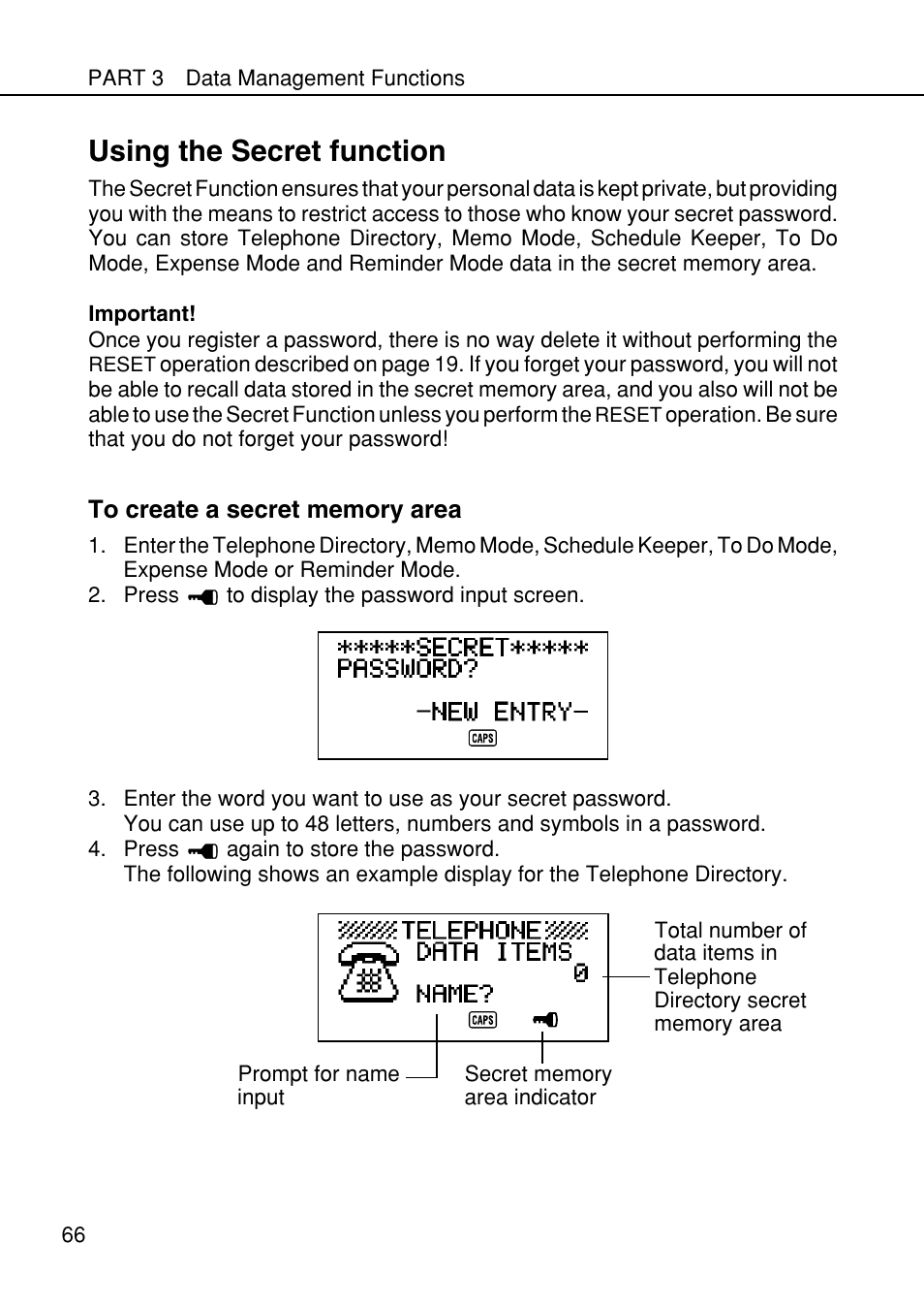 Using the secret function | Casio SF-4985ER User Manual | Page 68 / 118