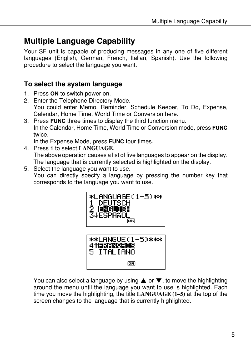 Multiple language capability | Casio SF-4985ER User Manual | Page 7 / 118