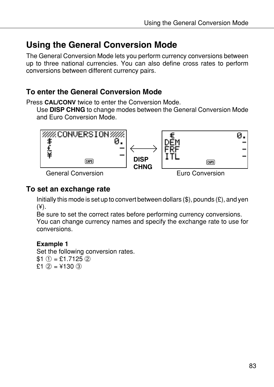 Using the general conversion mode | Casio SF-4985ER User Manual | Page 85 / 118