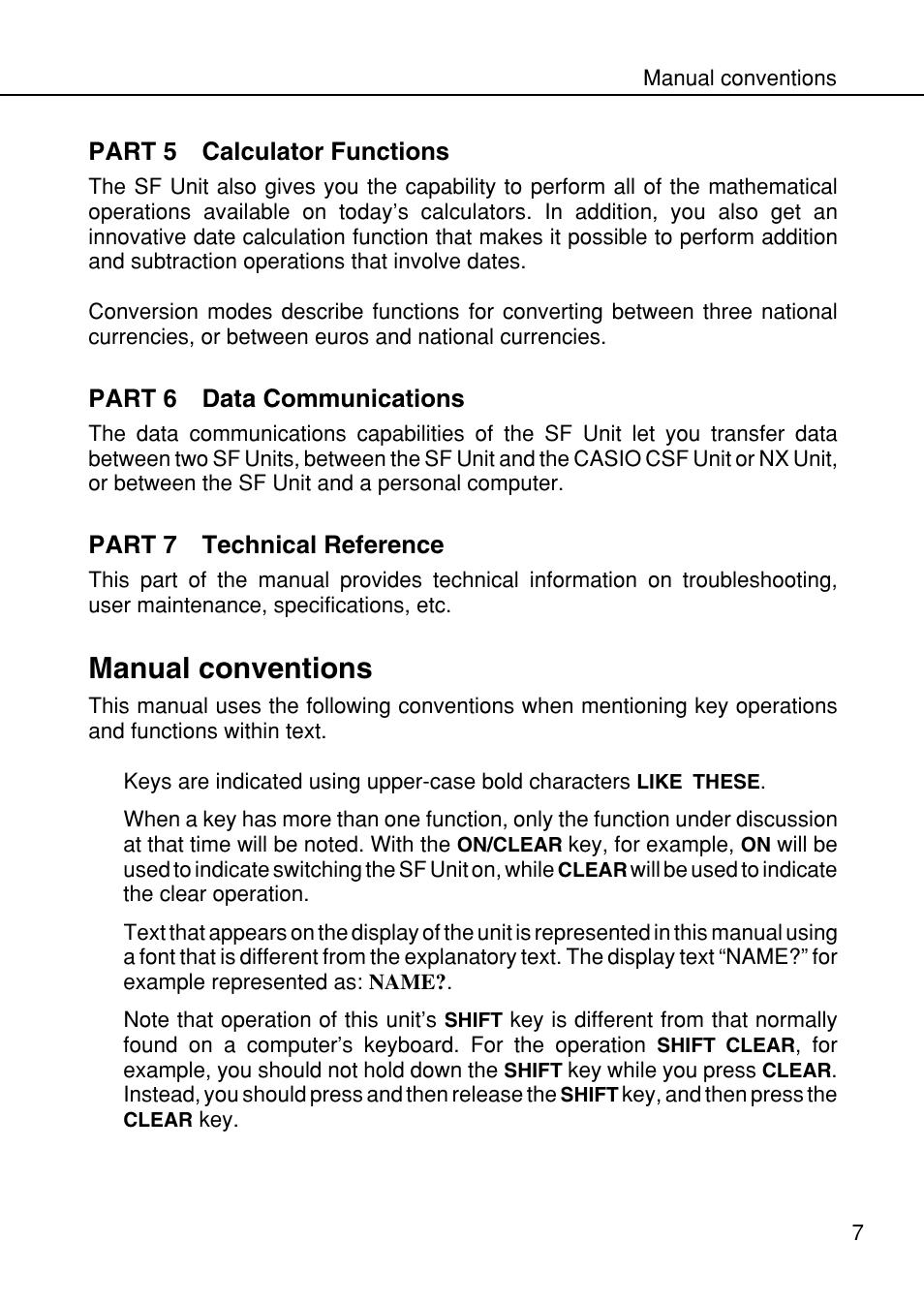 Manual conventions | Casio SF-4985ER User Manual | Page 9 / 118