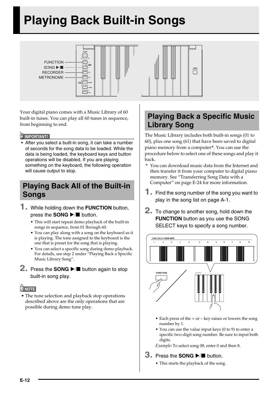 Playing back built-in songs | Casio Privia MA1001-B User Manual | Page 14 / 41