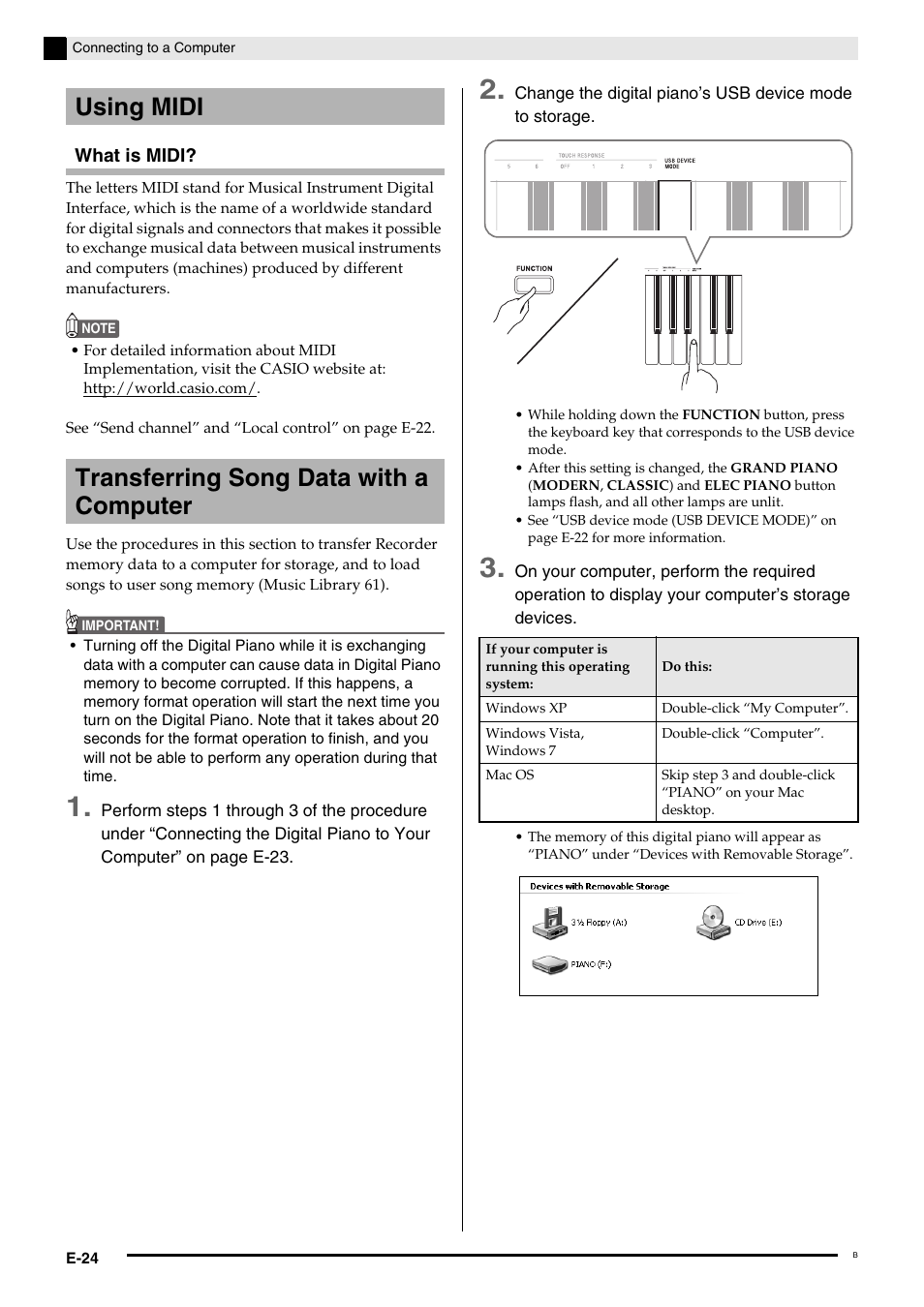 Using midi transferring song data with a computer | Casio Privia MA1001-B User Manual | Page 26 / 41