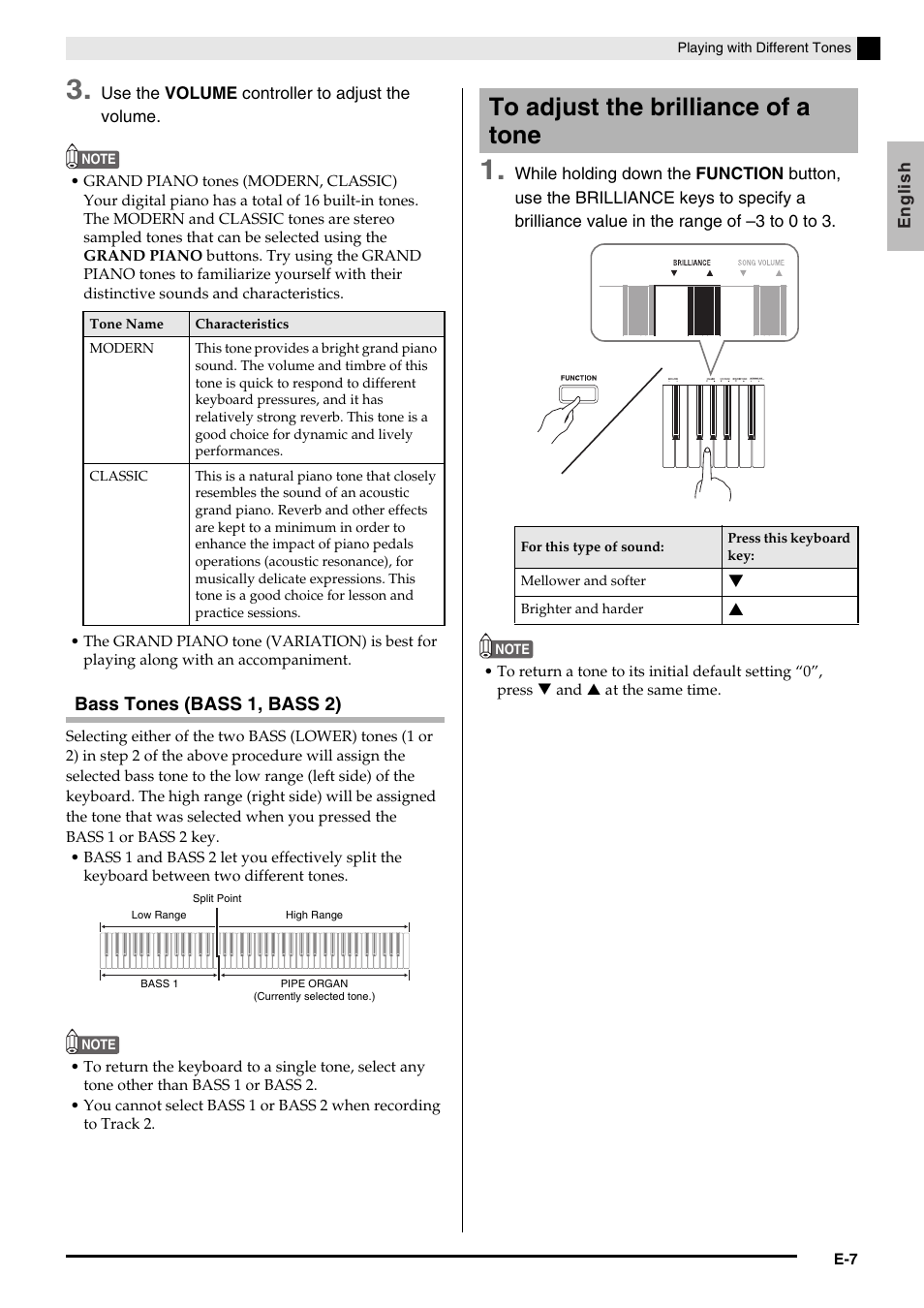Bass tones (bass 1, bass 2) | Casio Privia MA1001-B User Manual | Page 9 / 41
