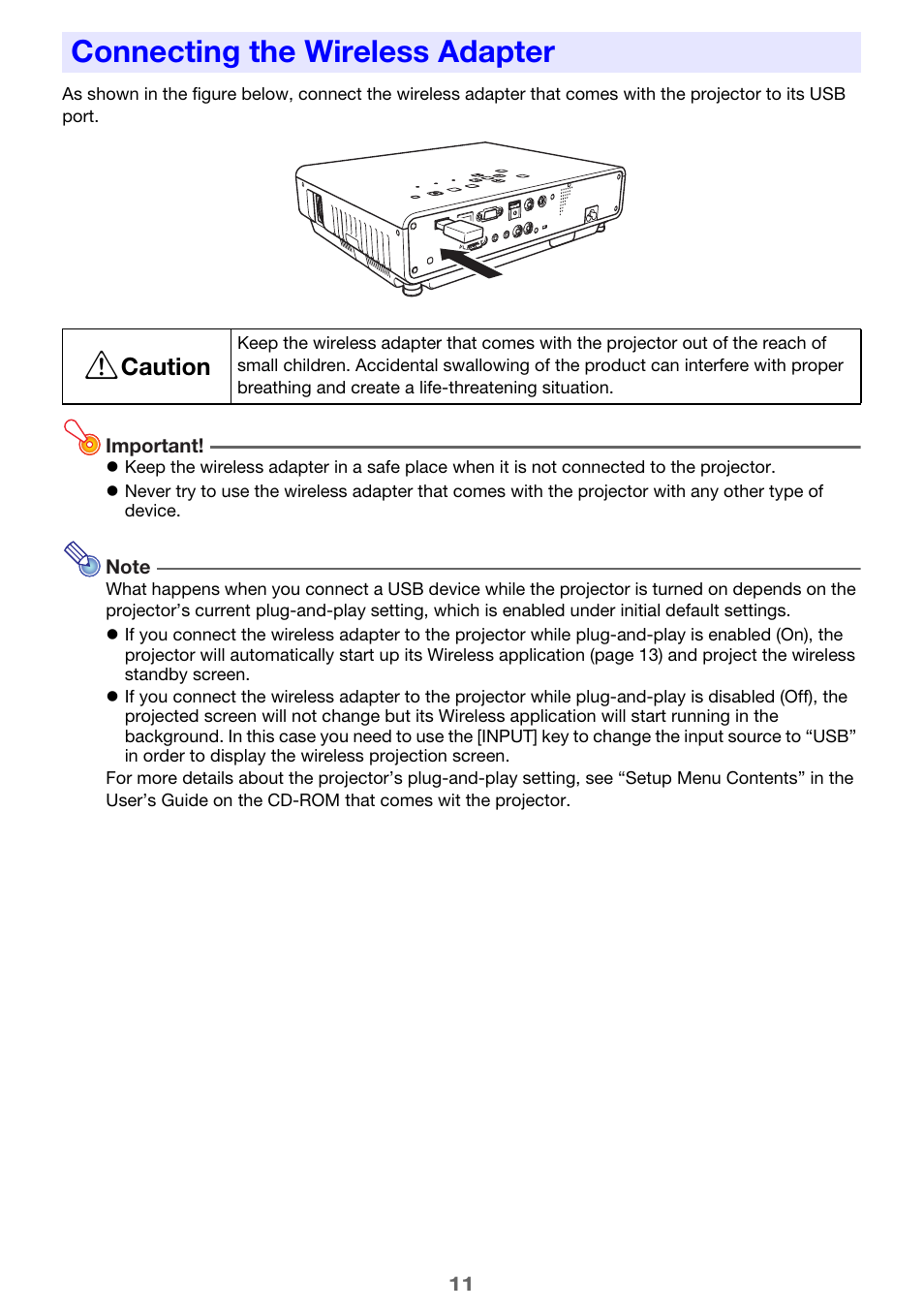 Connecting the wireless adapter | Casio XJ-M255 User Manual | Page 11 / 47