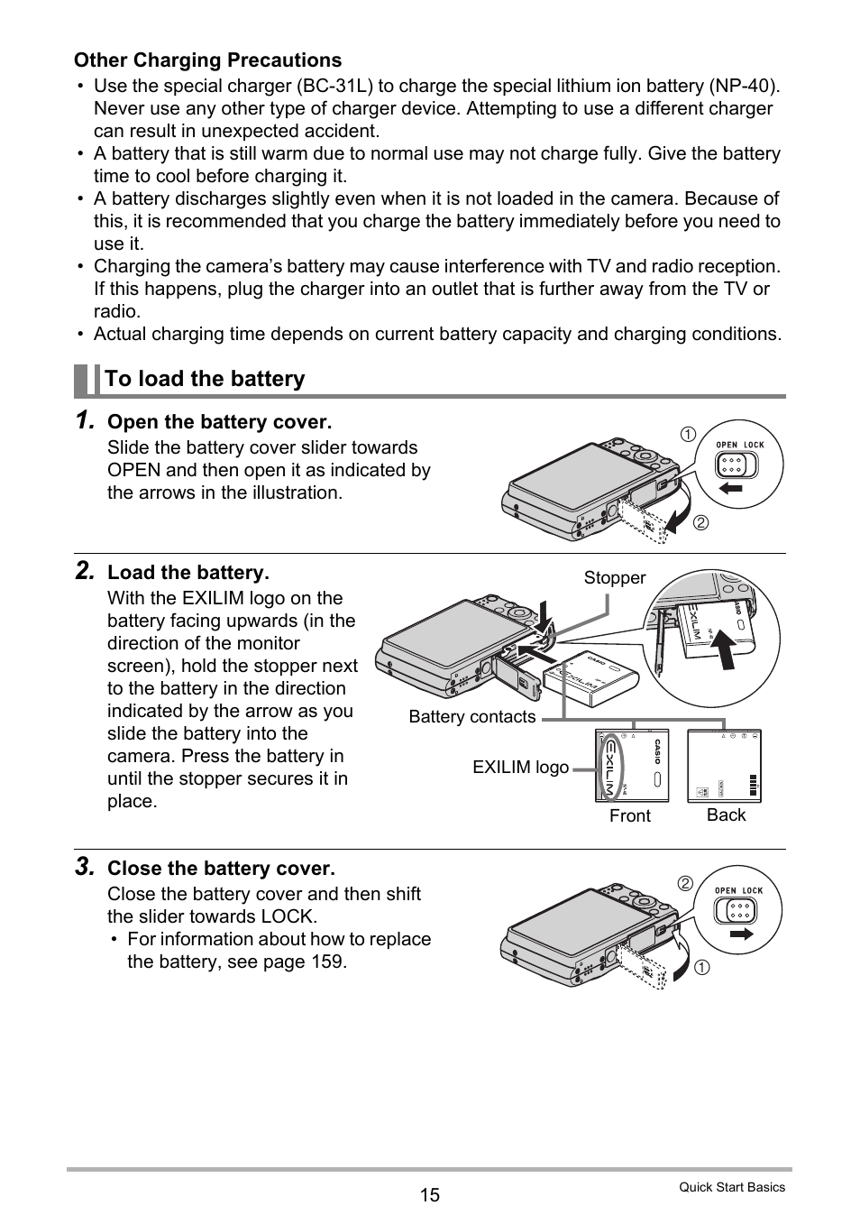 To load the battery | Casio EX-Z400  EN User Manual | Page 15 / 202