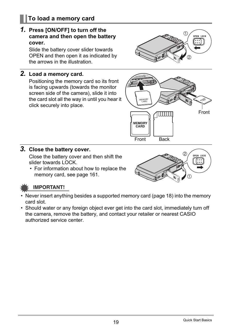 To load a memory card | Casio EX-Z400  EN User Manual | Page 19 / 202
