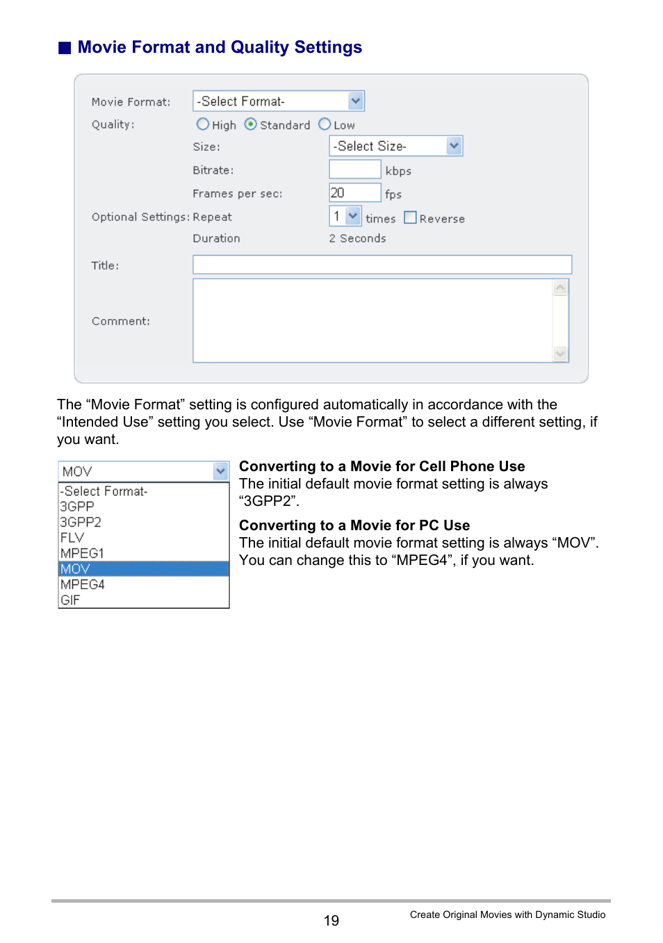 Movie format and quality settings | Casio EX-Z400  EN User Manual | Page 199 / 202