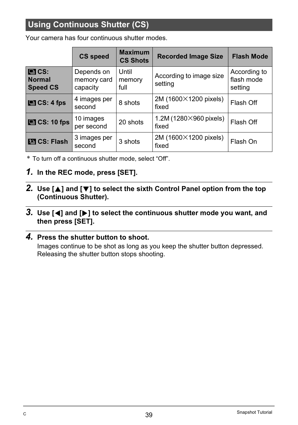 Using continuous shutter (cs) | Casio EX-Z400  EN User Manual | Page 39 / 202