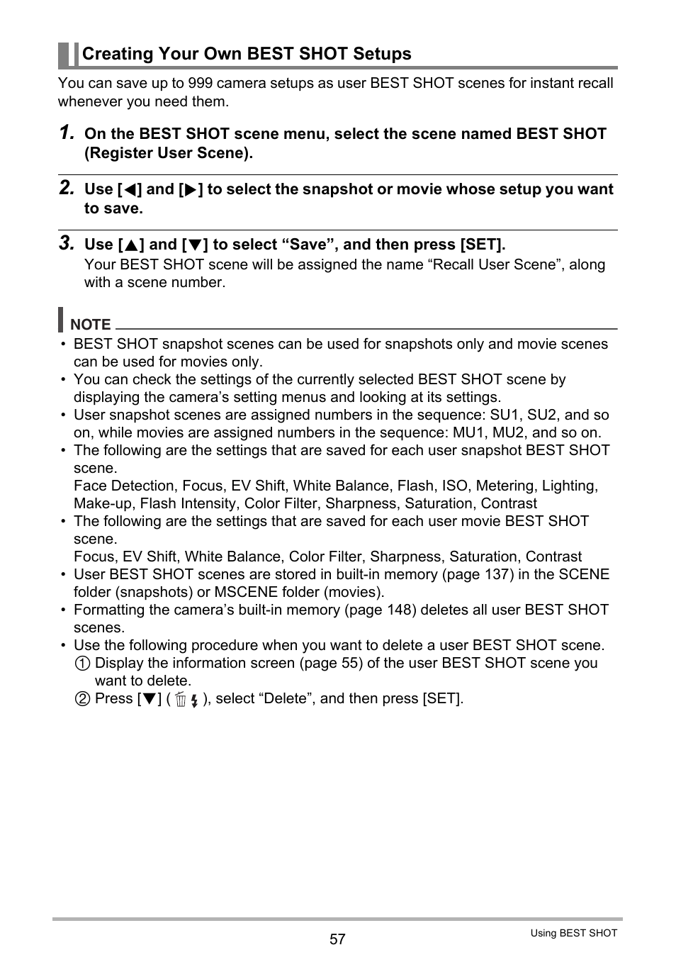 Creating your own best shot setups | Casio EX-Z400  EN User Manual | Page 57 / 202
