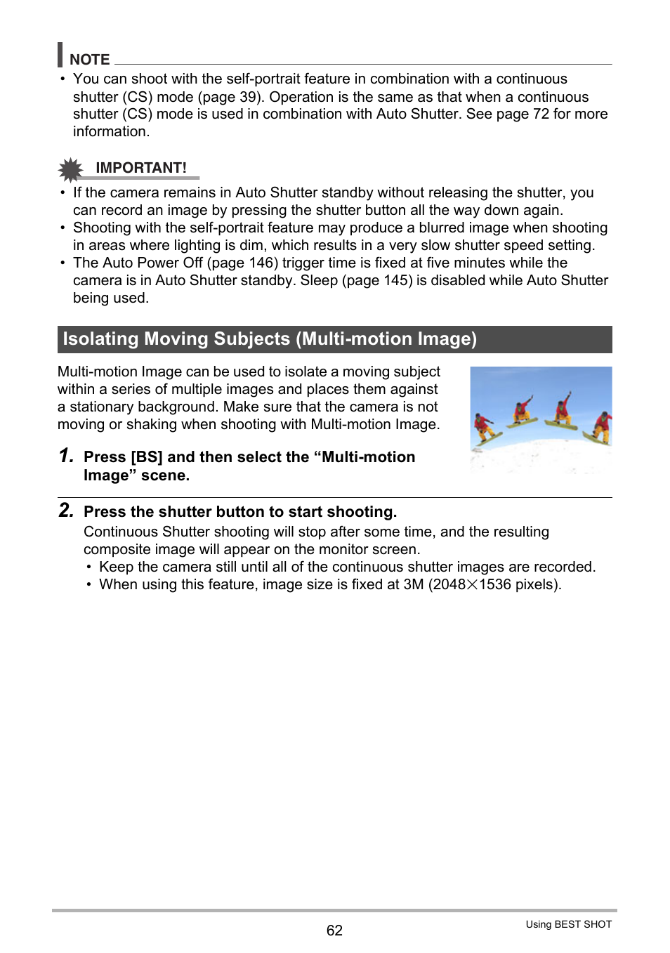 Isolating moving subjects (multi-motion image) | Casio EX-Z400  EN User Manual | Page 62 / 202