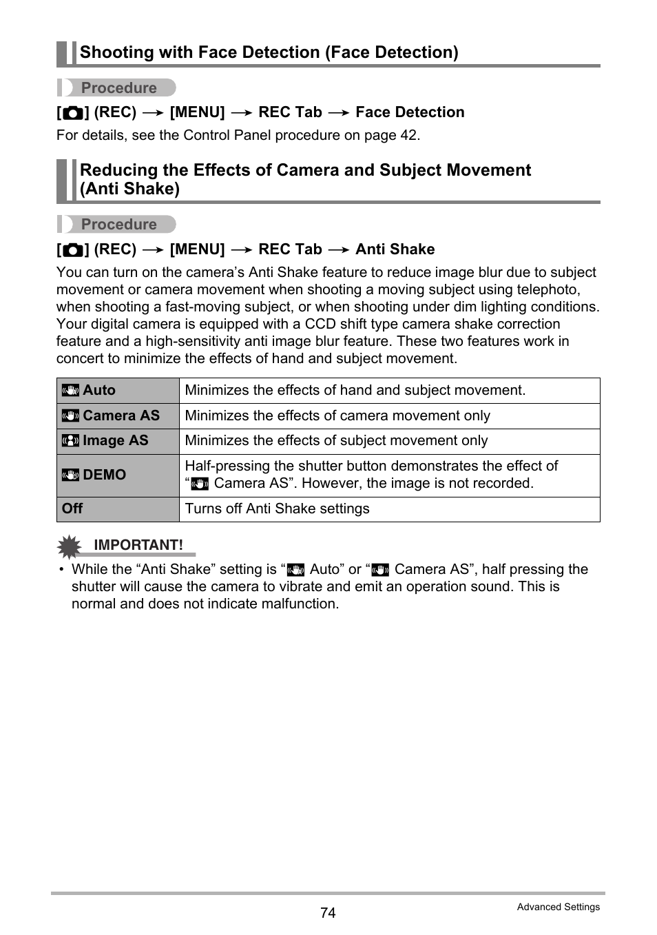 Shooting with face detection (face detection) | Casio EX-Z400  EN User Manual | Page 74 / 202
