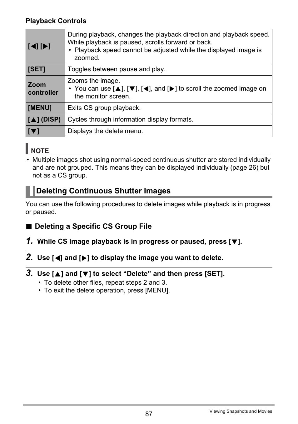 Deleting continuous shutter images | Casio EX-Z400  EN User Manual | Page 87 / 202