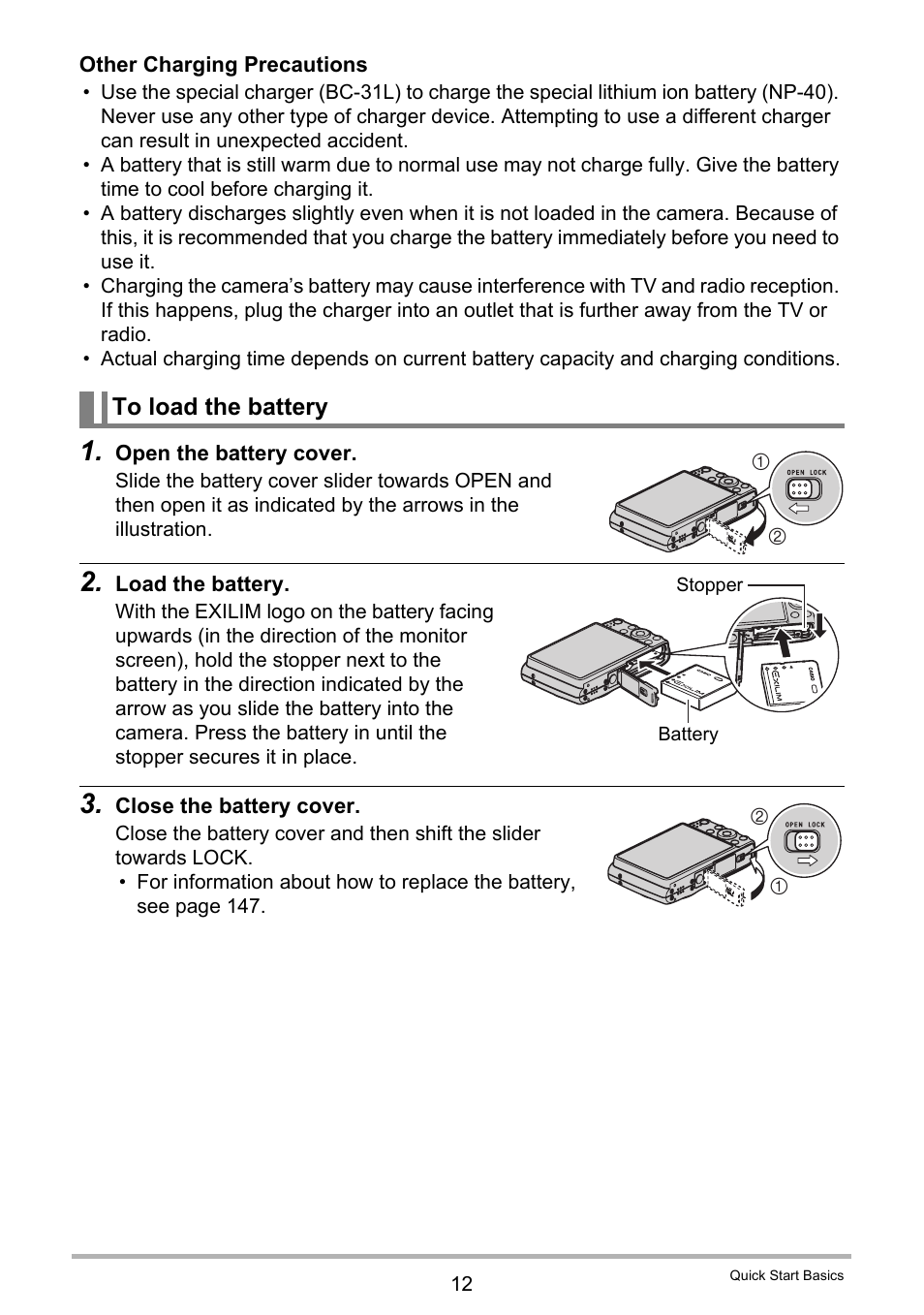 To load the battery | Casio EX-Z300 User Manual | Page 12 / 170