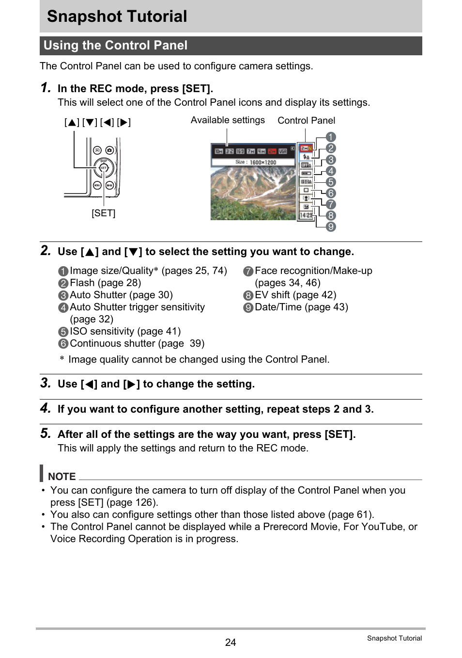 Snapshot tutorial, Using the control panel | Casio EX-Z300 User Manual | Page 24 / 170