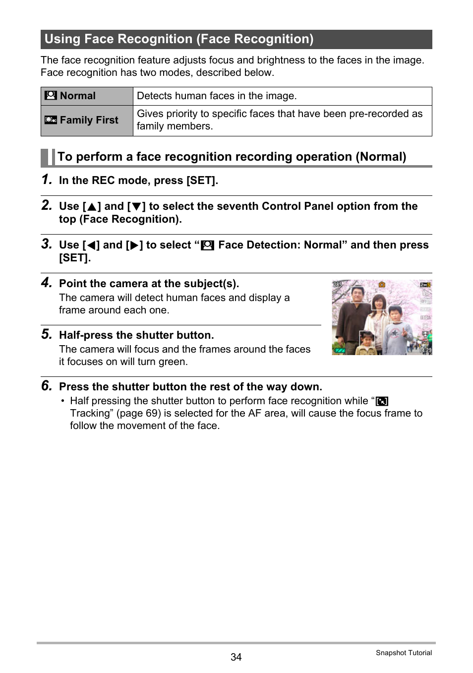 Using face recognition (face recognition) | Casio EX-Z300 User Manual | Page 34 / 170