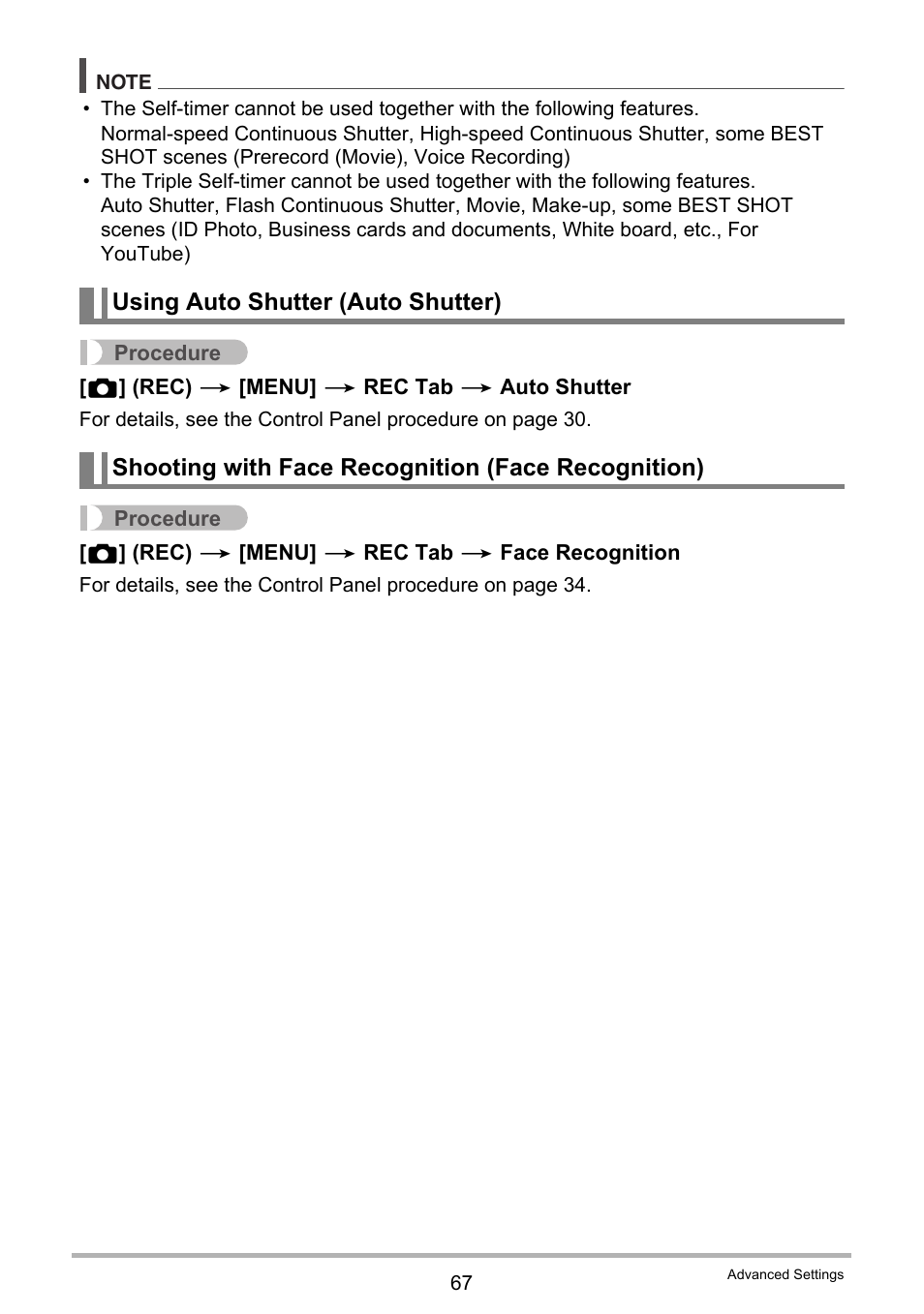 Using auto shutter (auto shutter), Shooting with face recognition (face recognition) | Casio EX-Z300 User Manual | Page 67 / 170