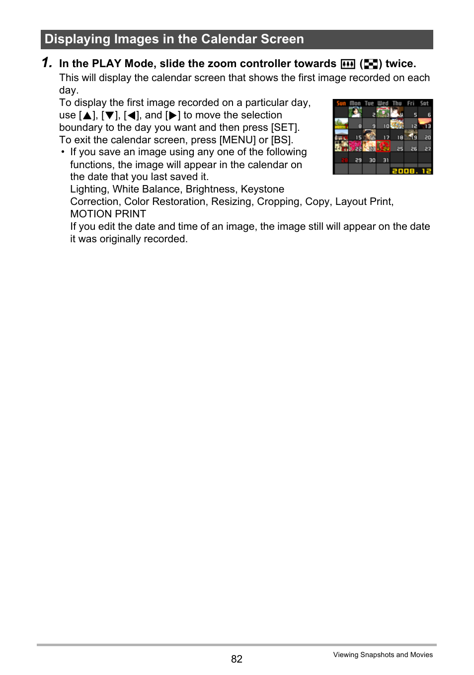 Displaying images in the calendar screen | Casio EX-Z300 User Manual | Page 82 / 170