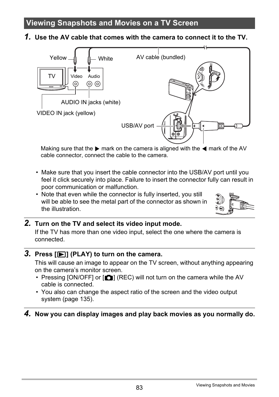 Viewing snapshots and movies on a tv screen | Casio EX-Z300 User Manual | Page 83 / 170