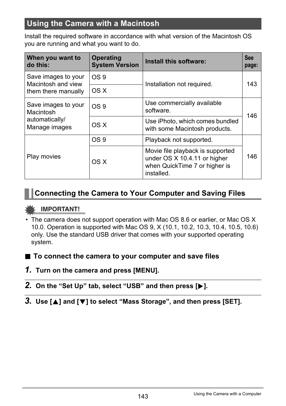 Using the camera with a macintosh | Casio EX-ZR10  EN User Manual | Page 143 / 199