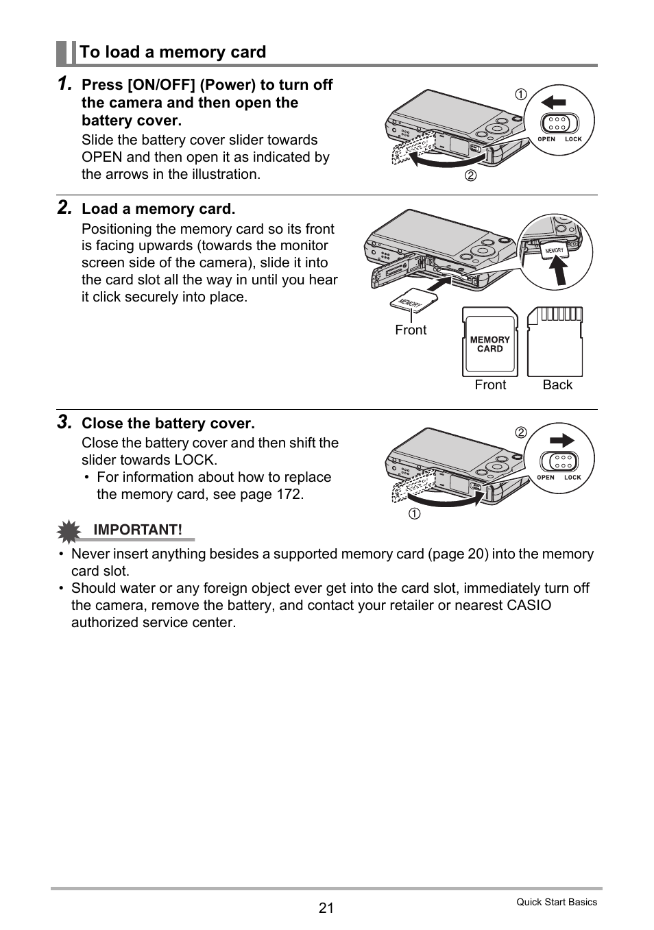 To load a memory card | Casio EX-ZR10  EN User Manual | Page 21 / 199