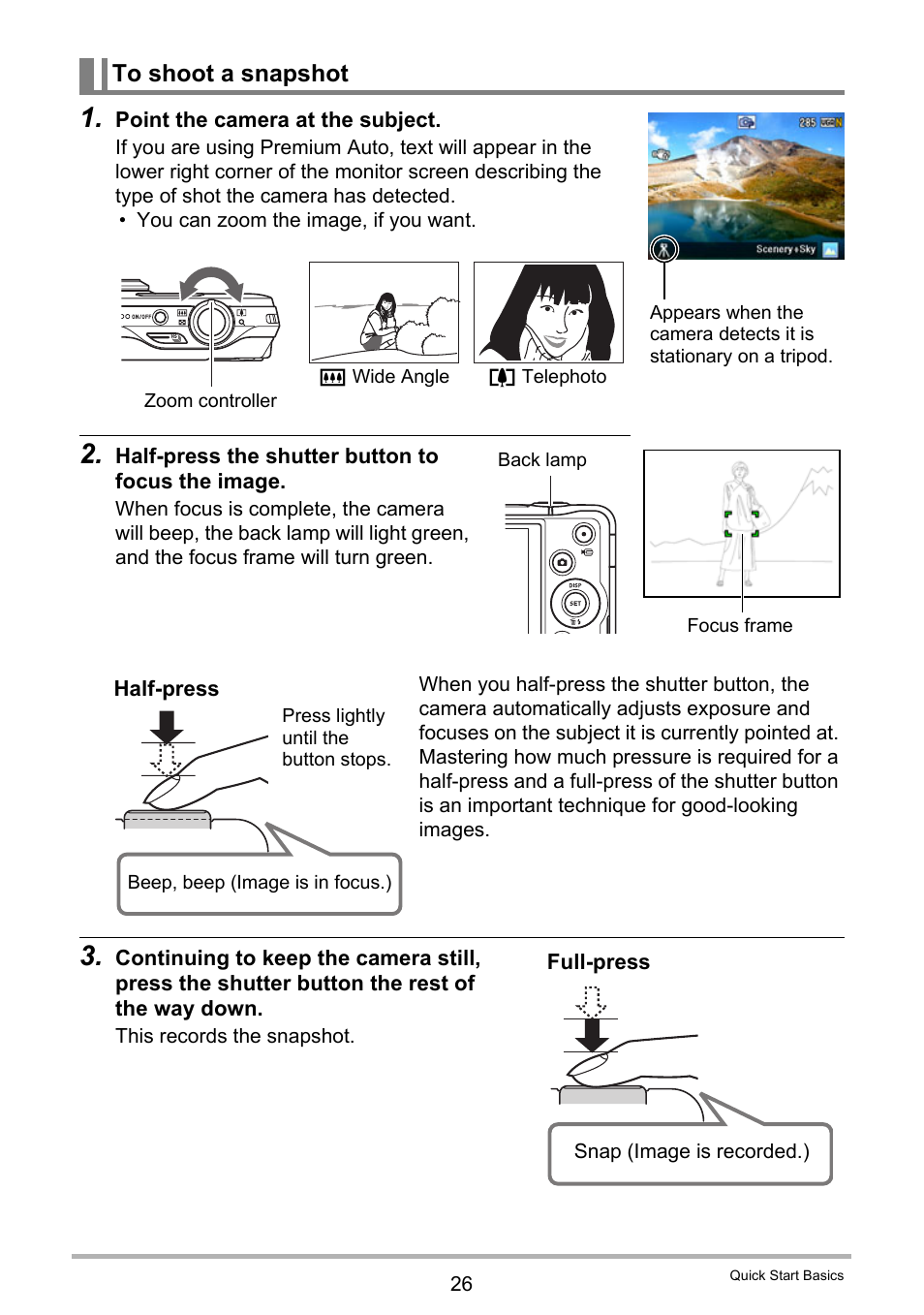 To shoot a snapshot | Casio EX-ZR10  EN User Manual | Page 26 / 199