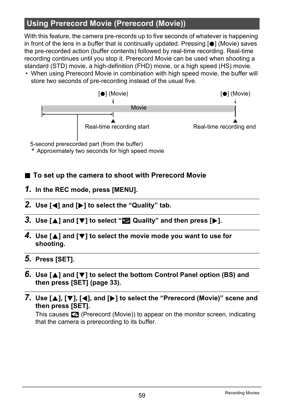 Using prerecord movie (prerecord (movie)) | Casio EX-ZR10  EN User Manual | Page 59 / 199