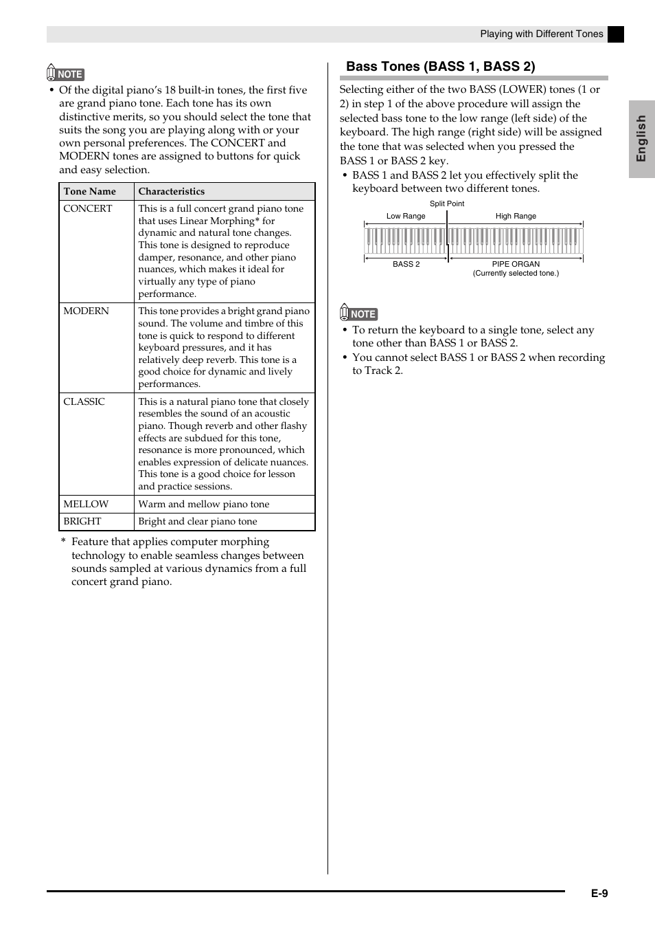 Bass tones (bass 1, bass 2) | Casio PX-750 User Manual | Page 11 / 42