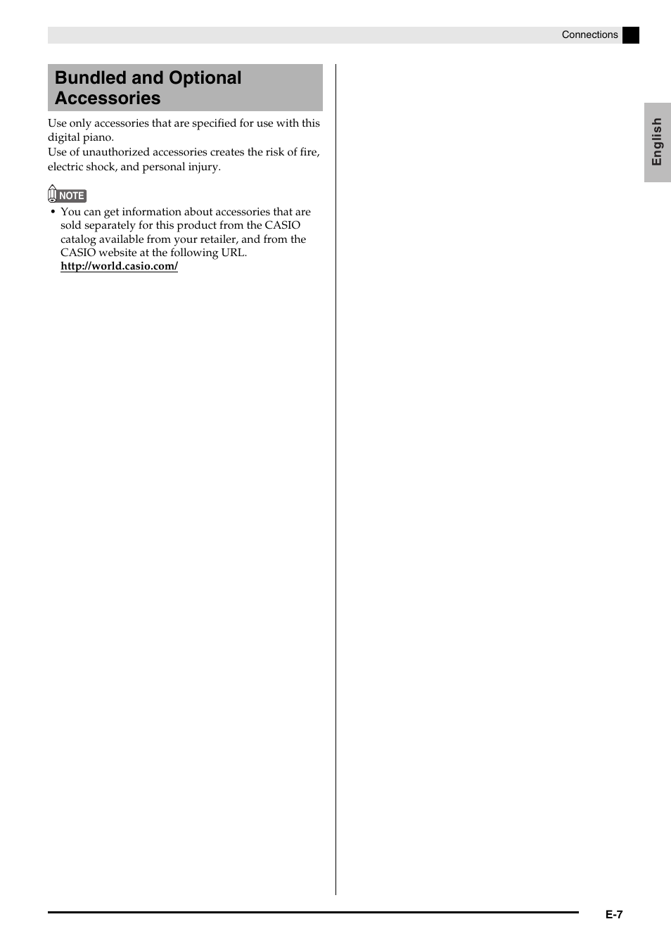 Bundled and optional accessories | Casio PX-750 User Manual | Page 9 / 42