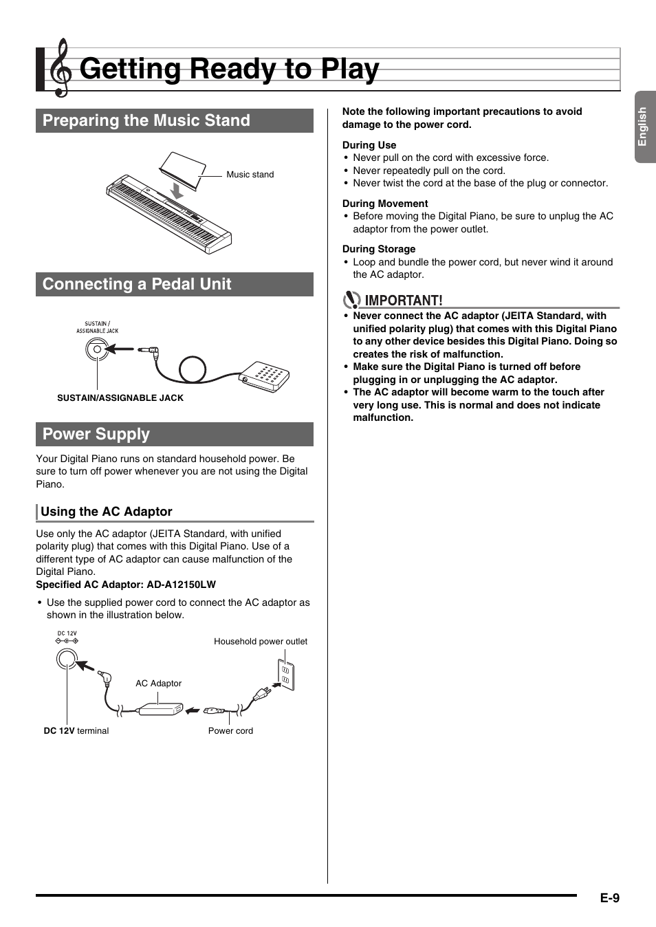 Getting ready to play ................ e-9, Getting ready to play | Casio CDP-220R User Manual | Page 11 / 80