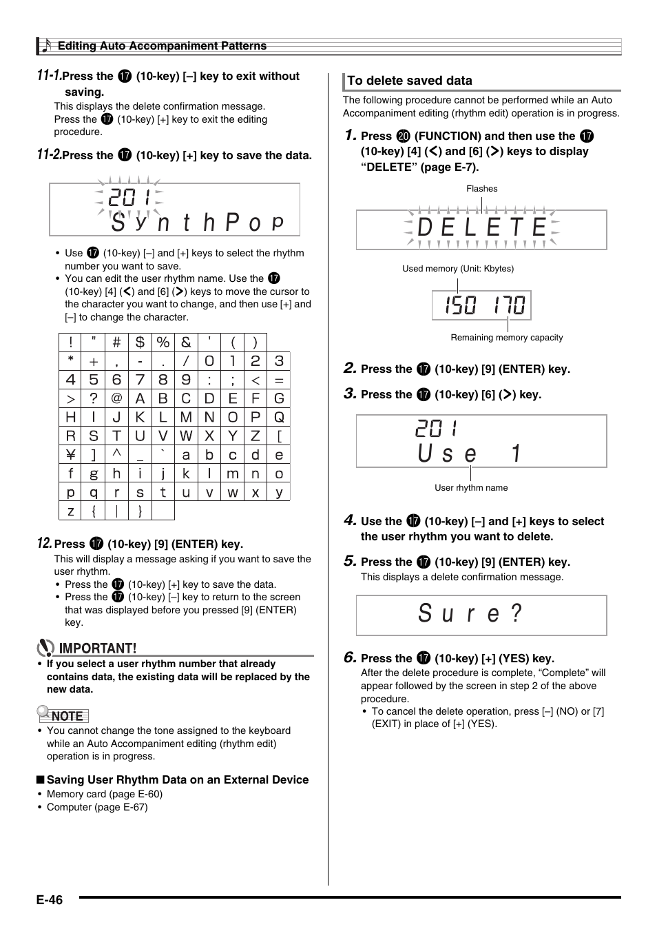 E-46, U s e 1, S u r e | Casio CDP-220R User Manual | Page 48 / 80