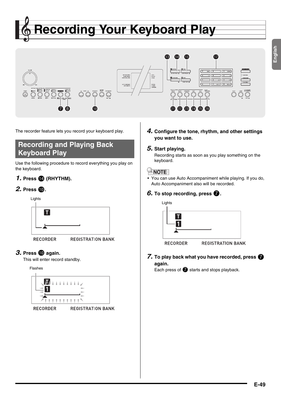E-49, Recording your keyboard play | Casio CDP-220R User Manual | Page 51 / 80