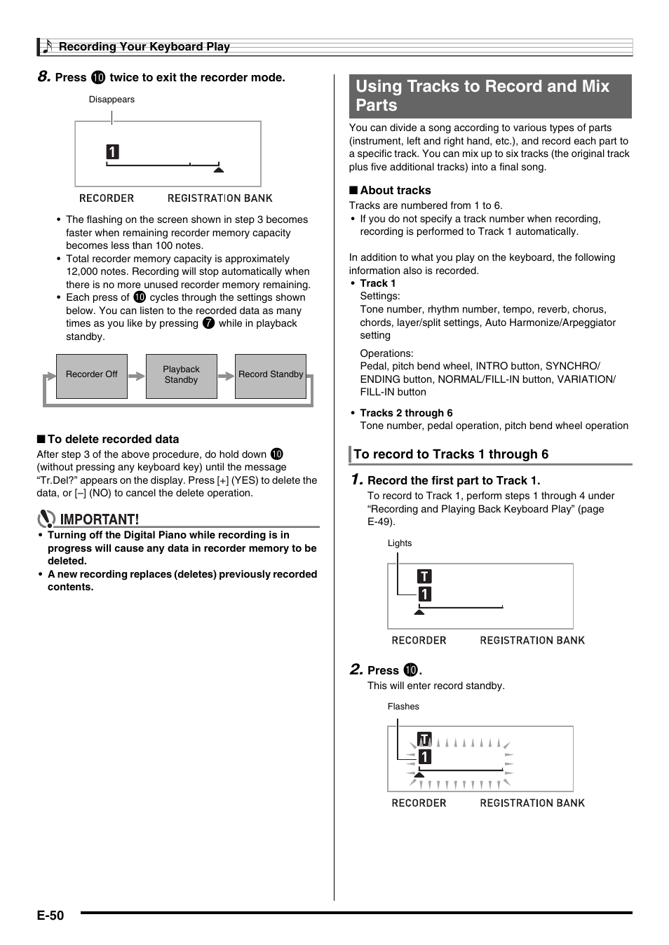 Using tracks to record and mix parts | Casio CDP-220R User Manual | Page 52 / 80